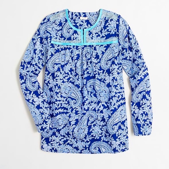 J. Crew Printed Peasant Paisley Top Boho Blouse Tunic E6540 Blue - Picture 13 of 13